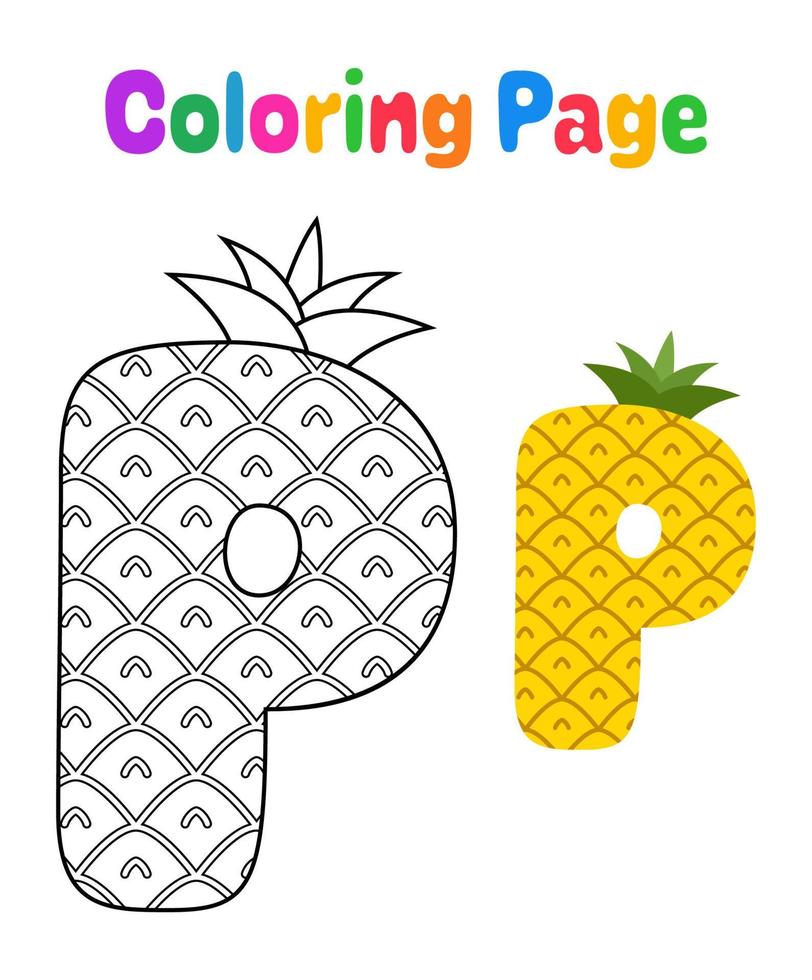 Coloring page with Alphabet P for kids vector