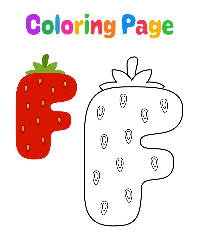 página para colorear con el alfabeto f para niños vector