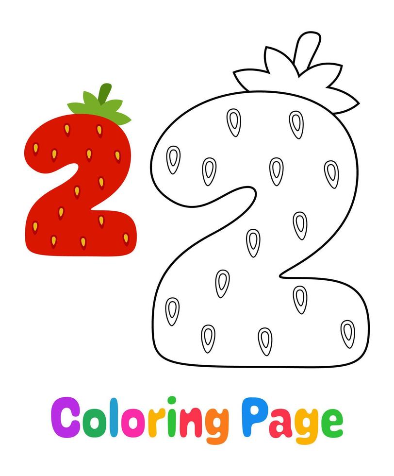 Coloring page with Number 2 for kids vector