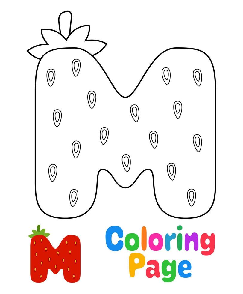 página para colorear con el alfabeto m para niños vector