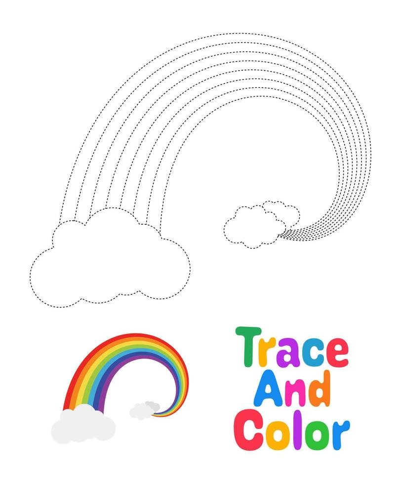 Rainbow tracing worksheet for kids vector