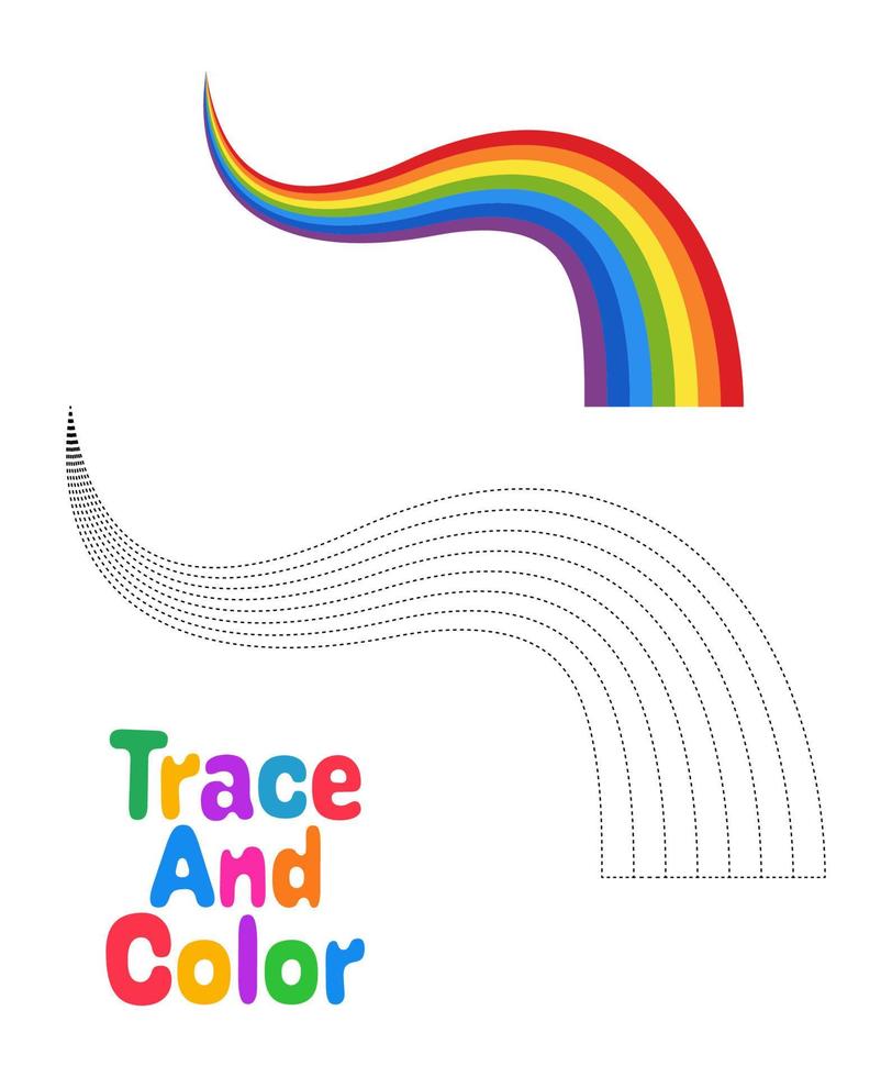 Rainbow tracing worksheet for kids vector