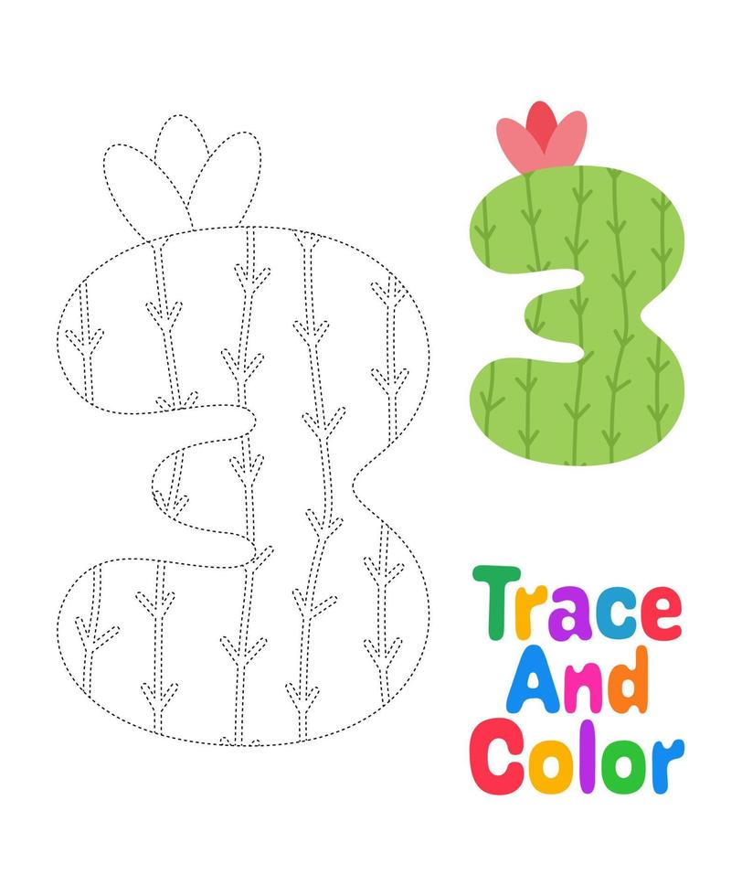 Number 3 tracing worksheet for kids vector