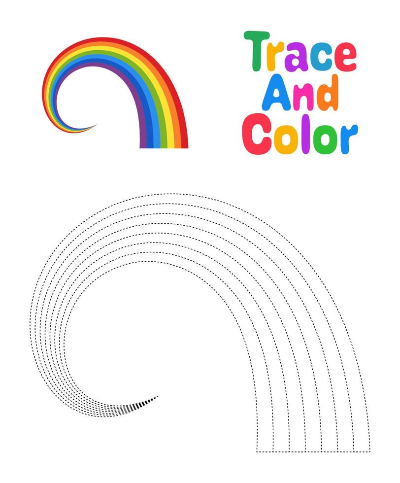 Rainbow tracing worksheet for kids vector