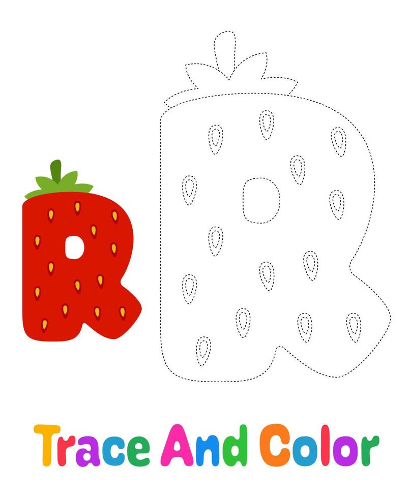 Alphabet R tracing worksheet for kids vector