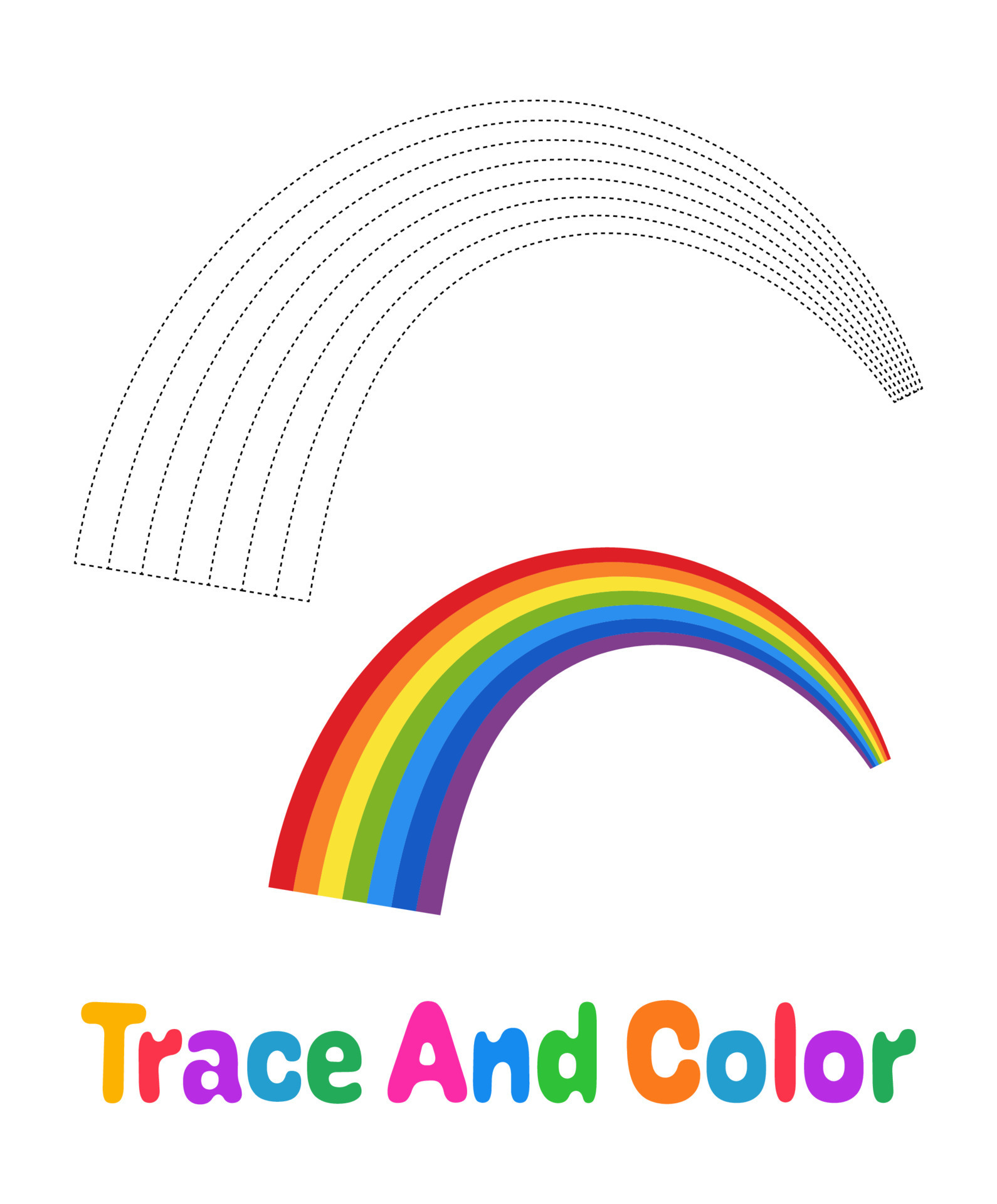 Rainbow tracing worksheet for kids 16841542 Vector Art at Vecteezy