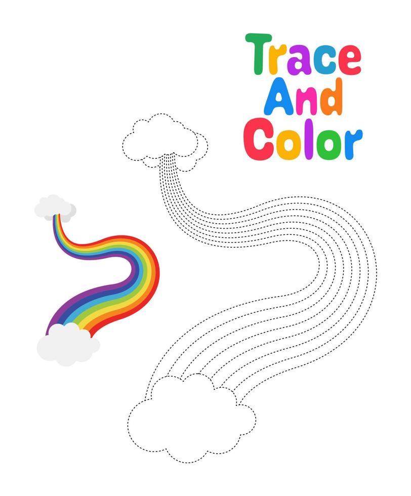 Rainbow tracing worksheet for kids vector