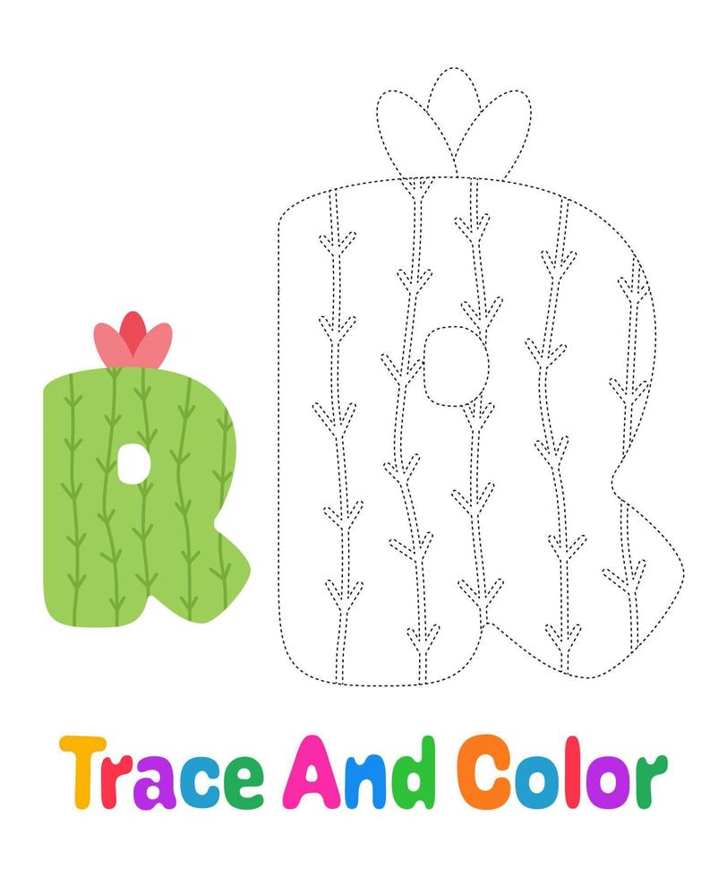 Alphabet R tracing worksheet for kids vector