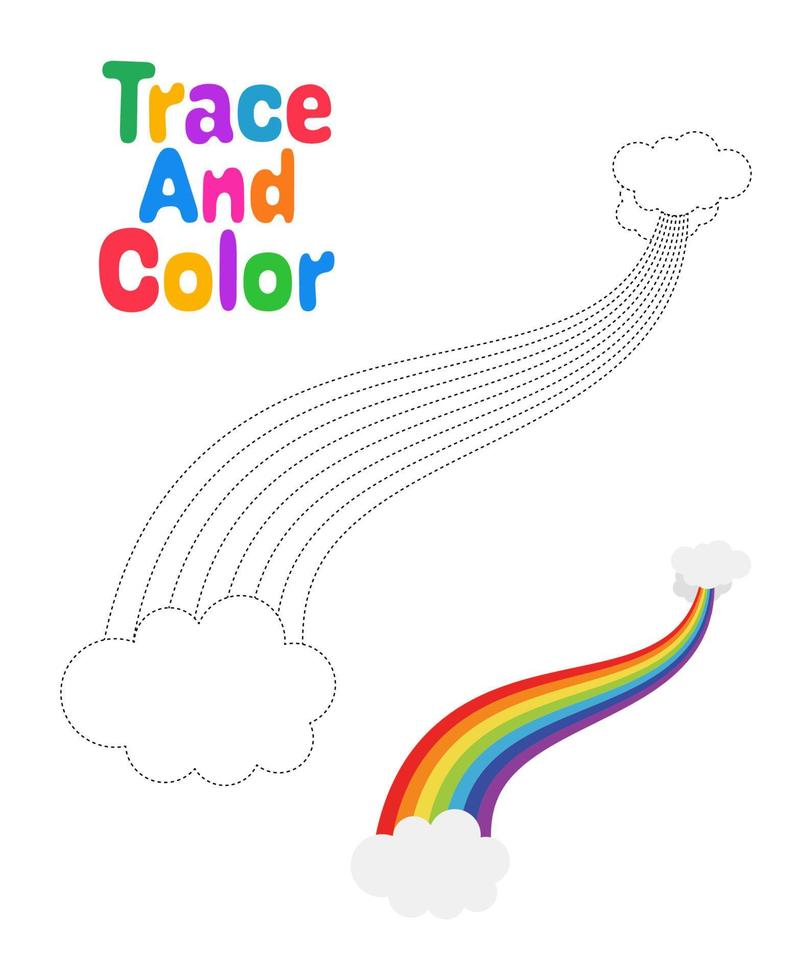 Rainbow tracing worksheet for kids vector