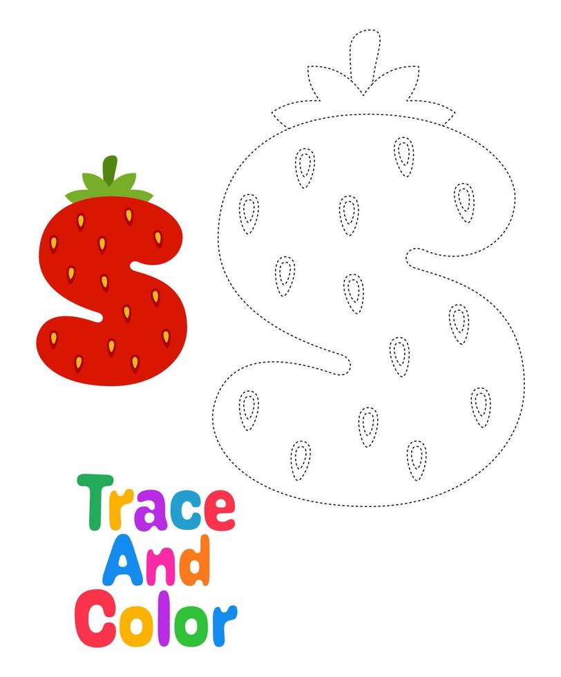 Alphabet S tracing worksheet for kids vector