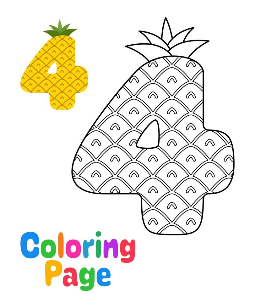 página para colorear con el número 4 para niños vector