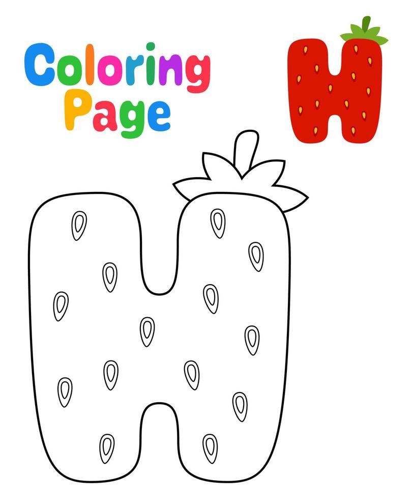 página para colorear con el alfabeto h para niños vector