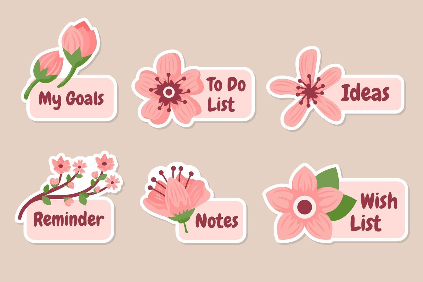 Set of Peach Blossom Sticker vector