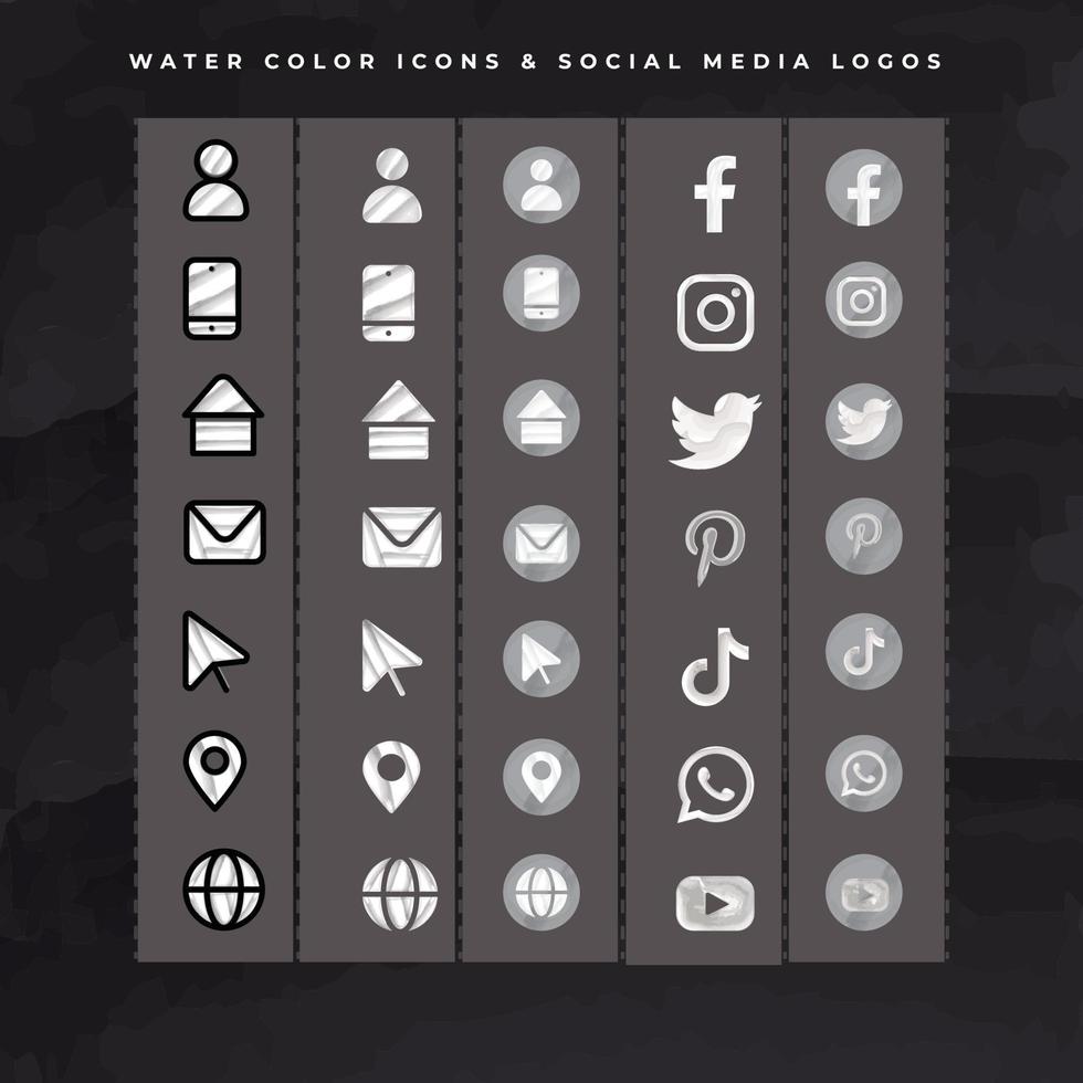 water color social media  icon set design vector