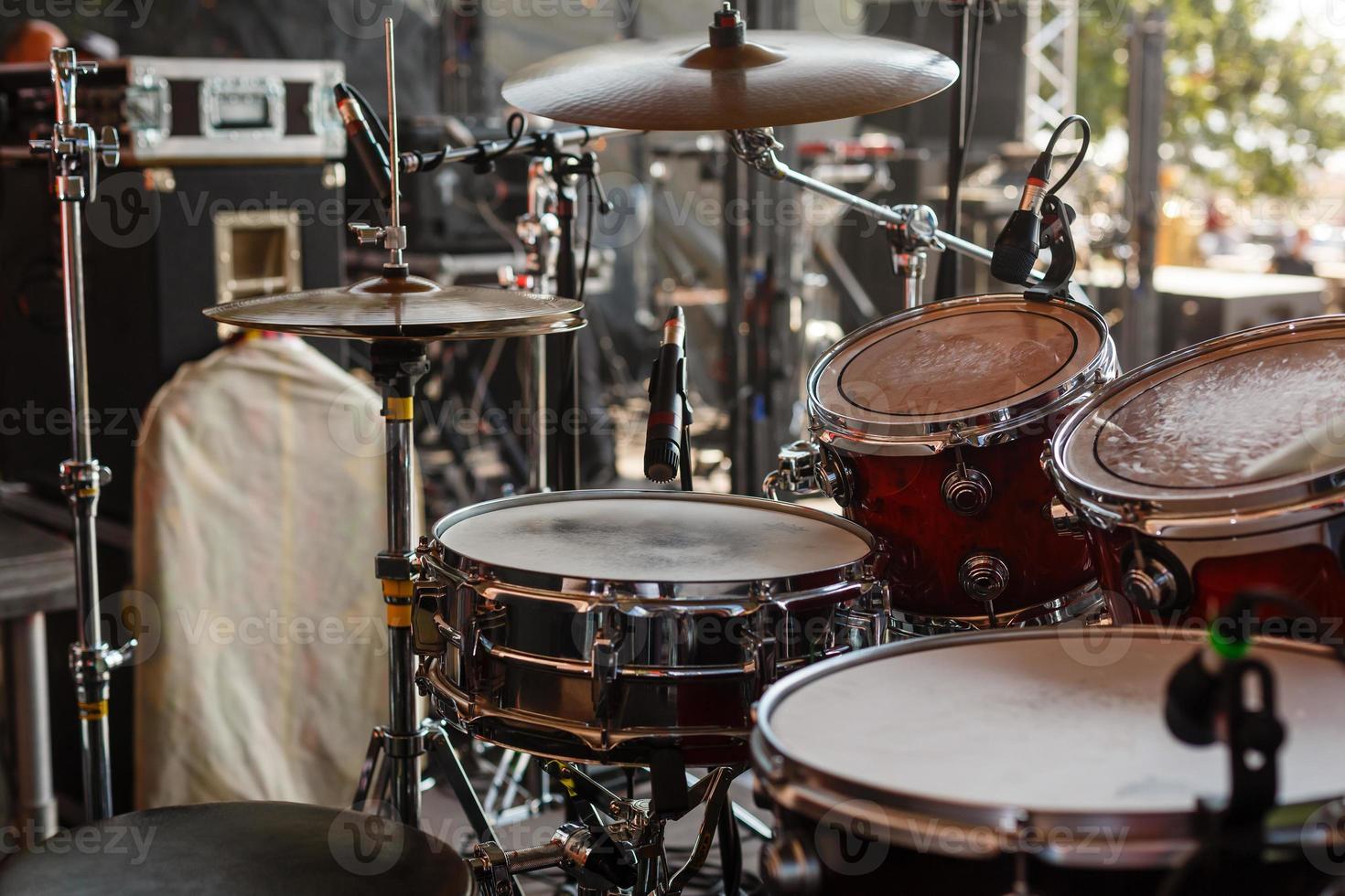 drums-set with sticks on snare-drums photo