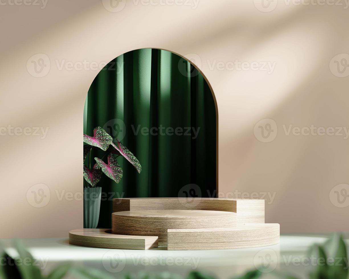 3D rendering platform podium with plant product presentation background photo