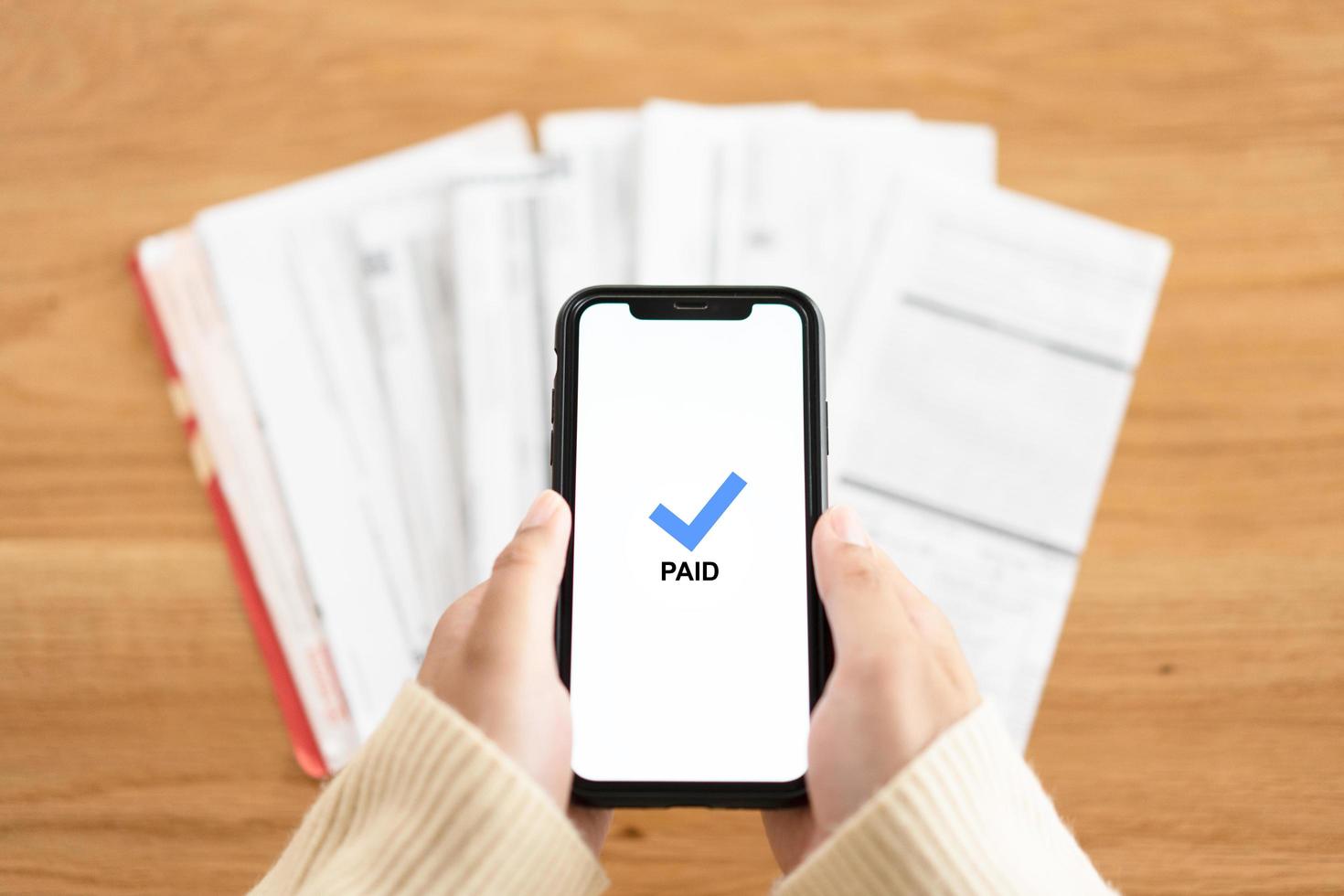 Bill payment online using mobile phone success and get paid. photo