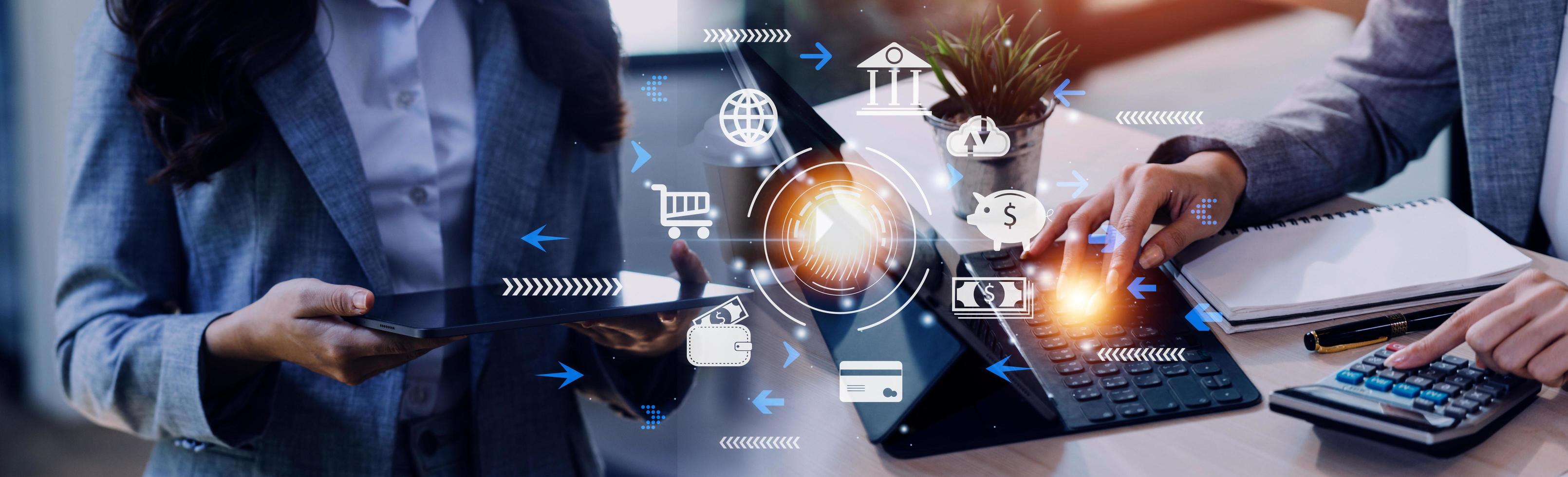 futuristic digital processing of biometric identification fingerprint scanner for access personal financial data. surveillance and security scanning of digital programs cyber futuristic applications photo