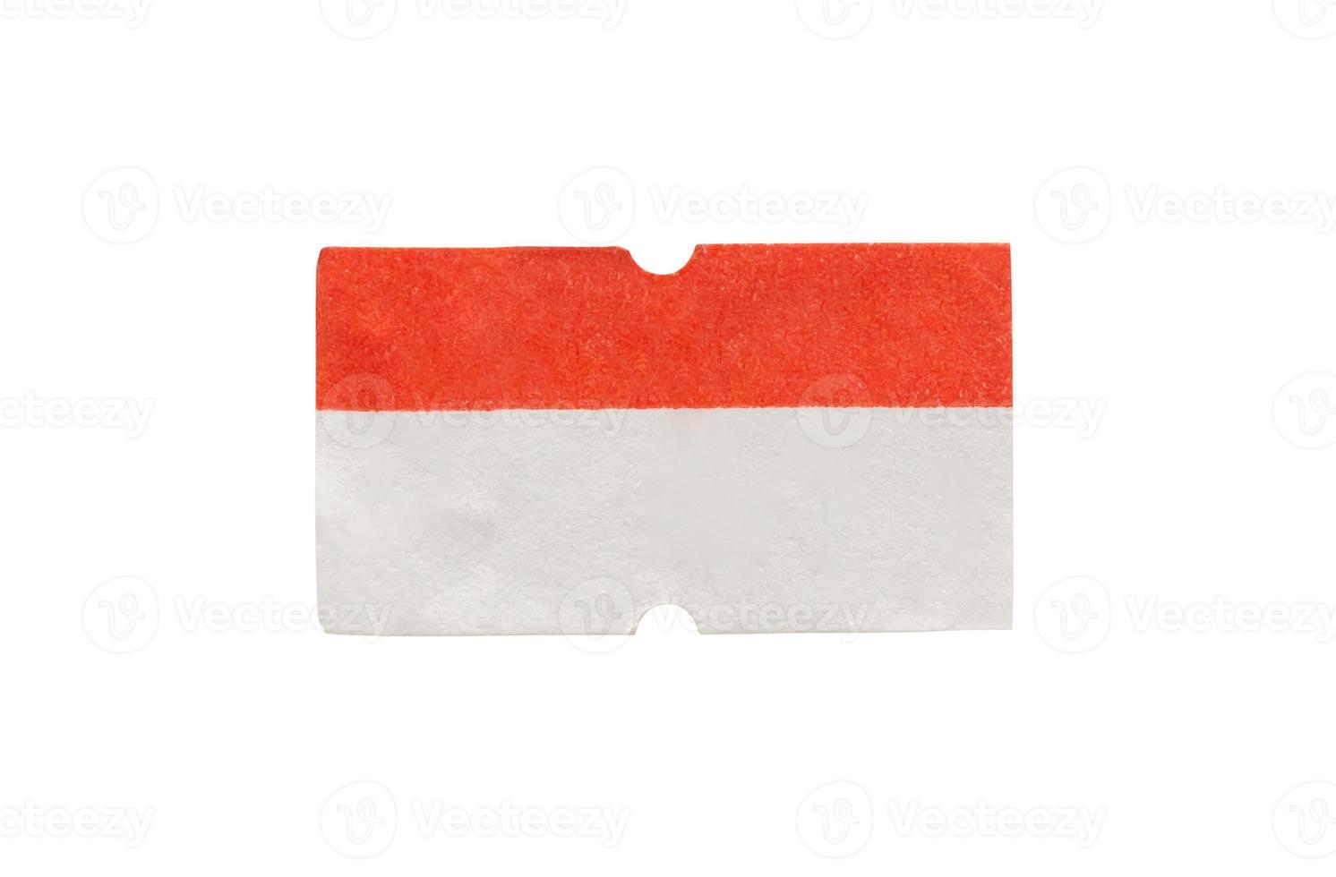 White and red paper price tag sticker isolated on white background photo