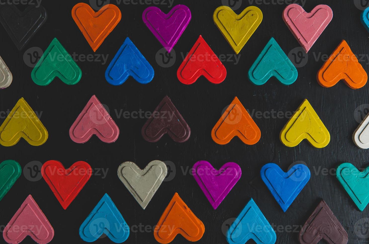 Love hearts on wooden texture background. Valentines day card concept. Heart for Valentines Day Background. photo