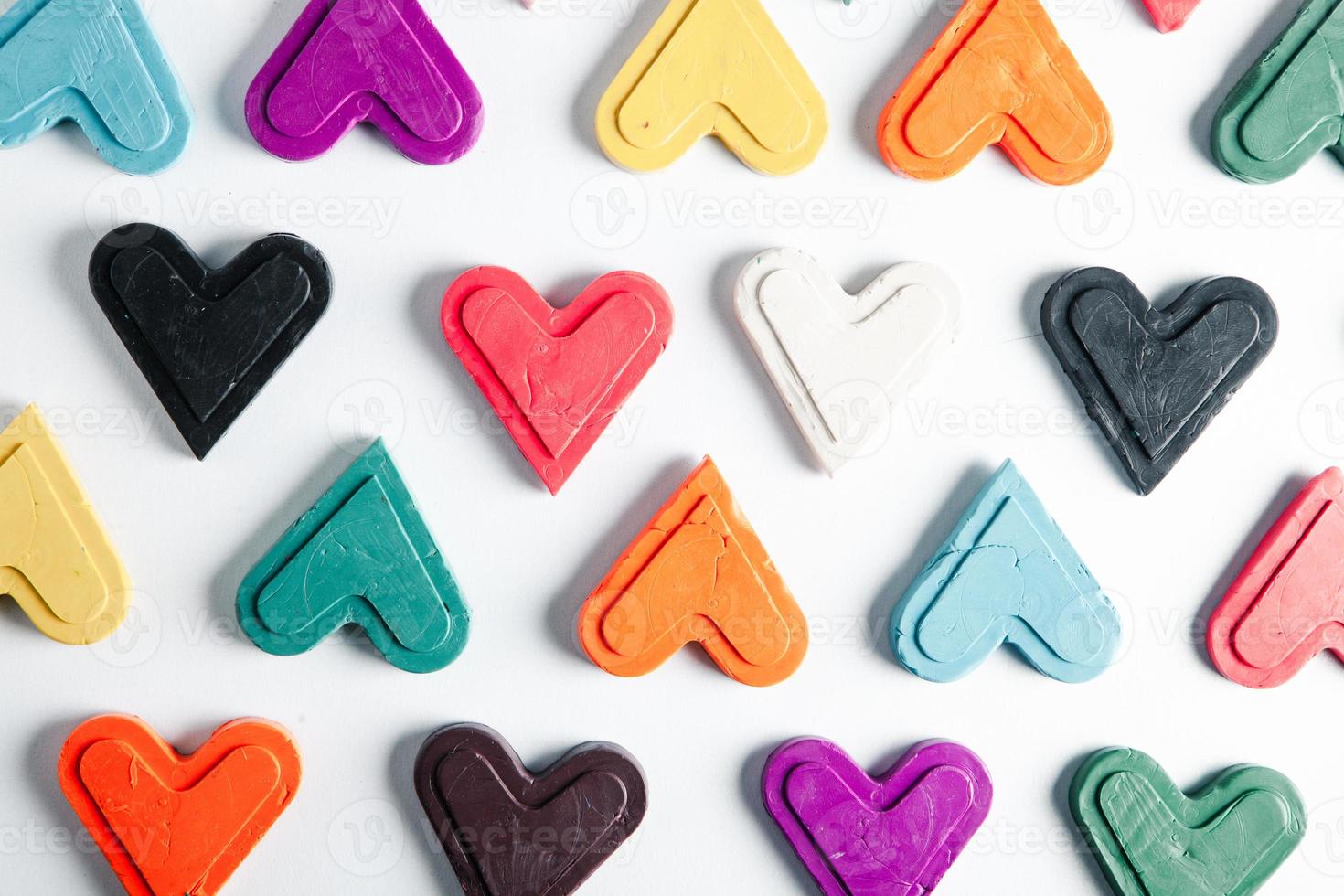 Love hearts on wooden texture background. Valentines day card concept. Heart for Valentines Day Background. photo