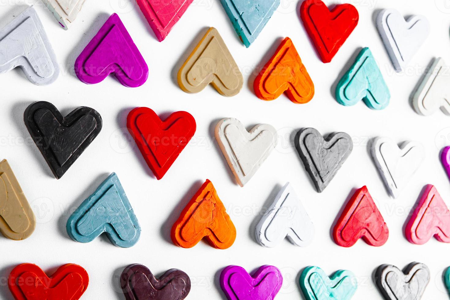 Love hearts on wooden texture background. Valentines day card concept. Heart for Valentines Day Background. photo