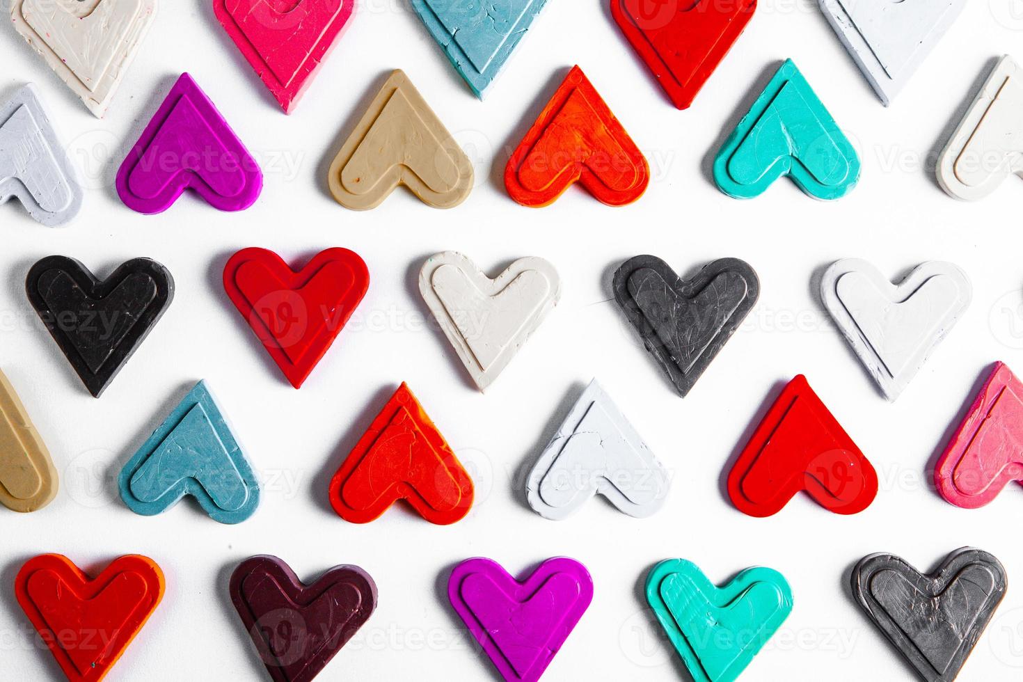 Love hearts on wooden texture background. Valentines day card concept. Heart for Valentines Day Background. photo