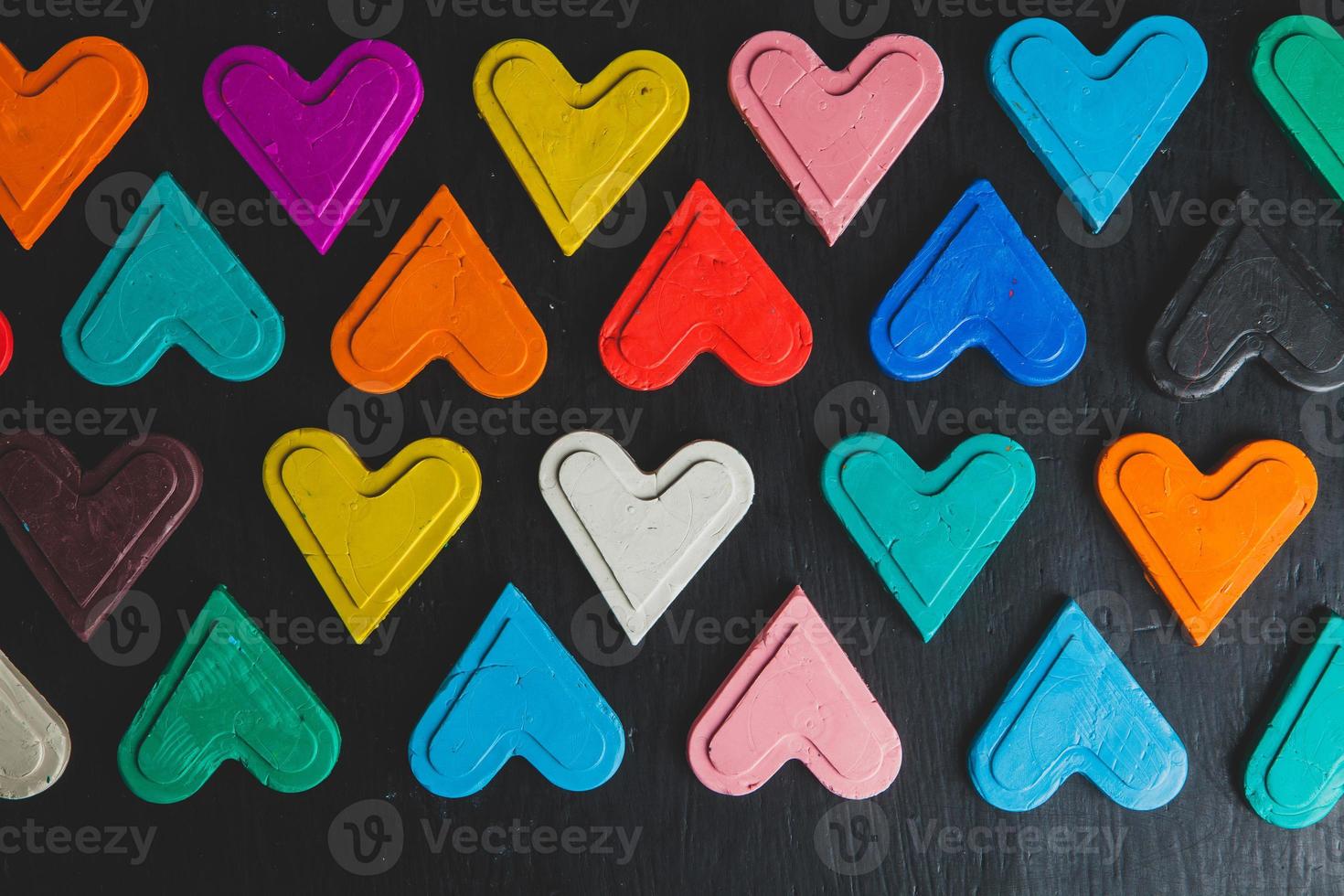 Love hearts on wooden texture background. Valentines day card concept. Heart for Valentines Day Background. photo