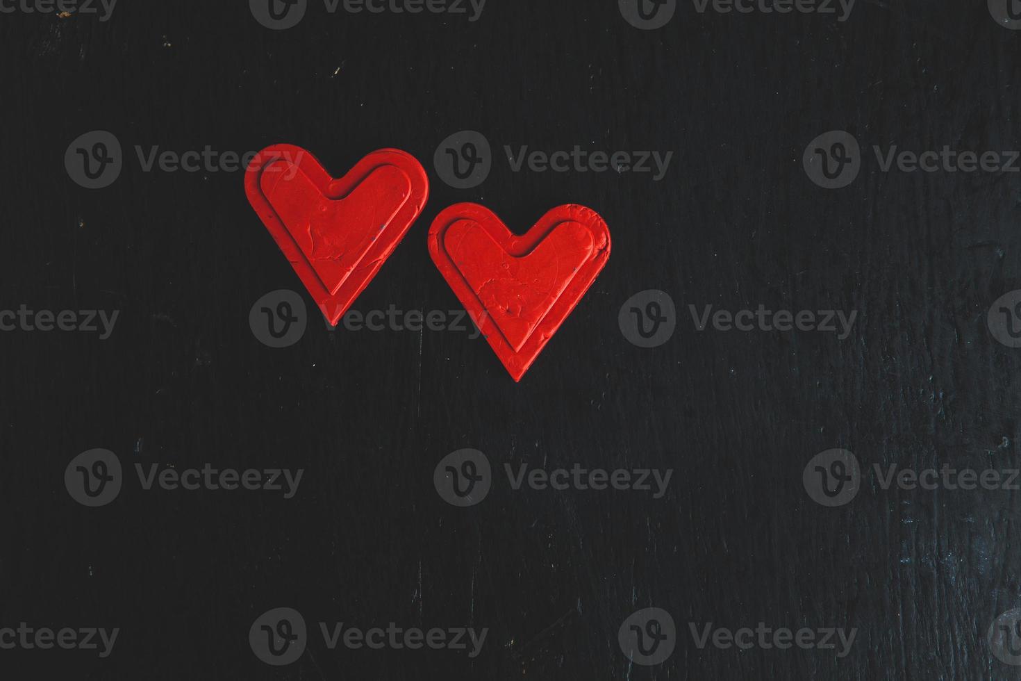 Love hearts on wooden texture background. Valentines day card concept. Heart for Valentines Day Background. photo