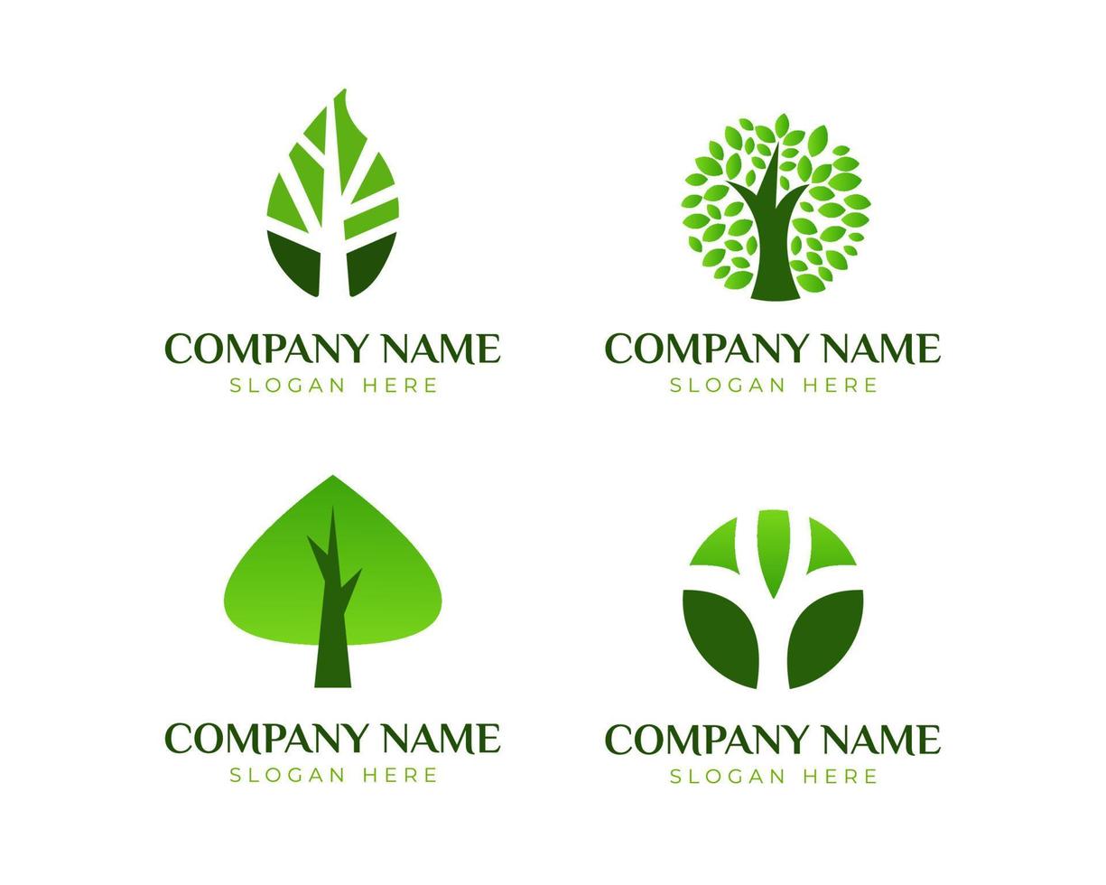 conjunto de logotipos de hierbas. logotipo de árbol y hoja vector
