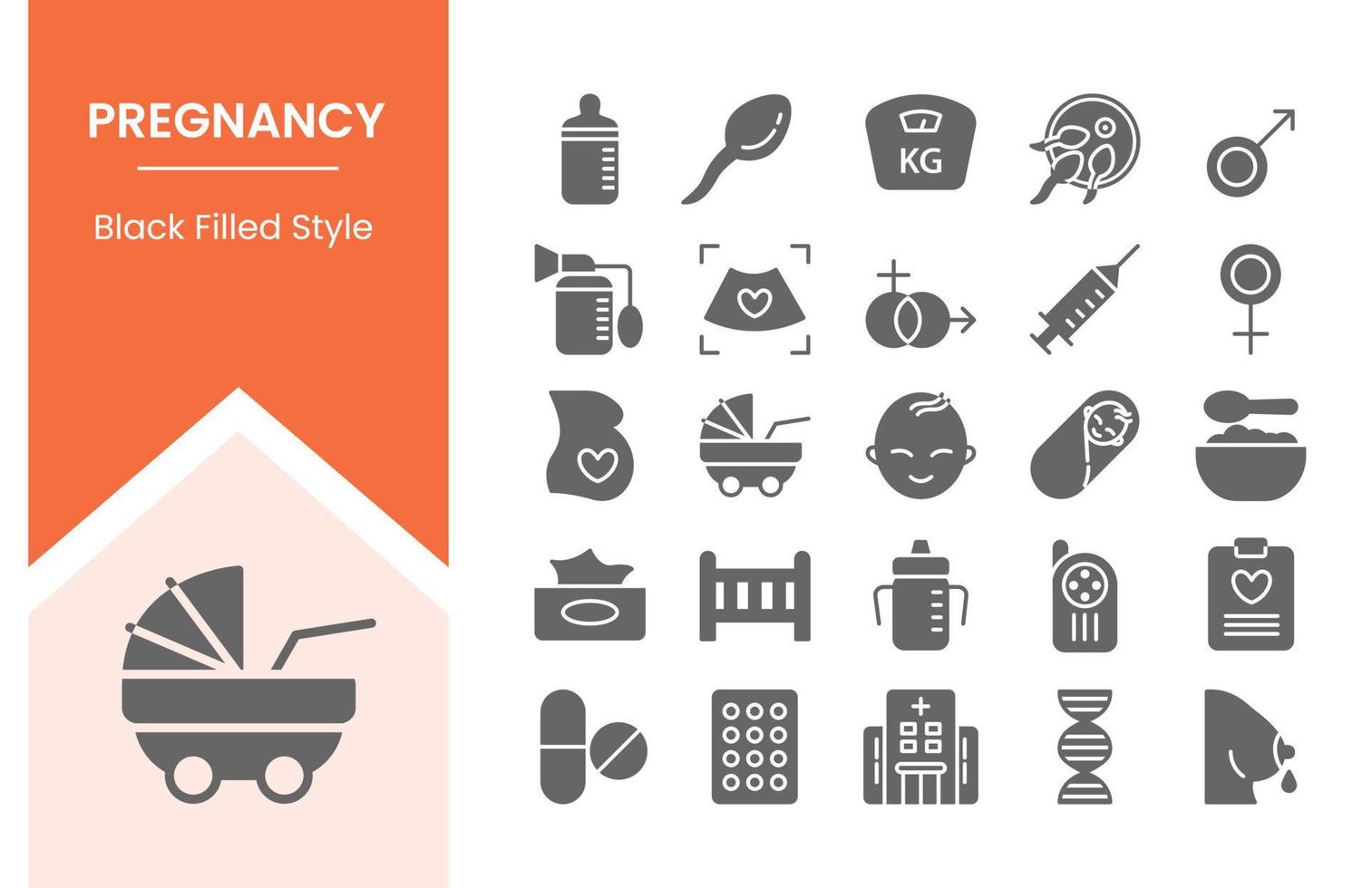 pregnancy icon set collection pack with filled black style vector