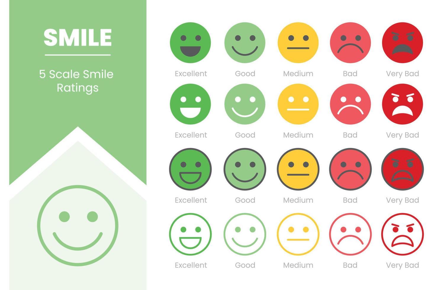 smile rating customer experience with 5 symbol concept icon set collection pack with modern flat style vector