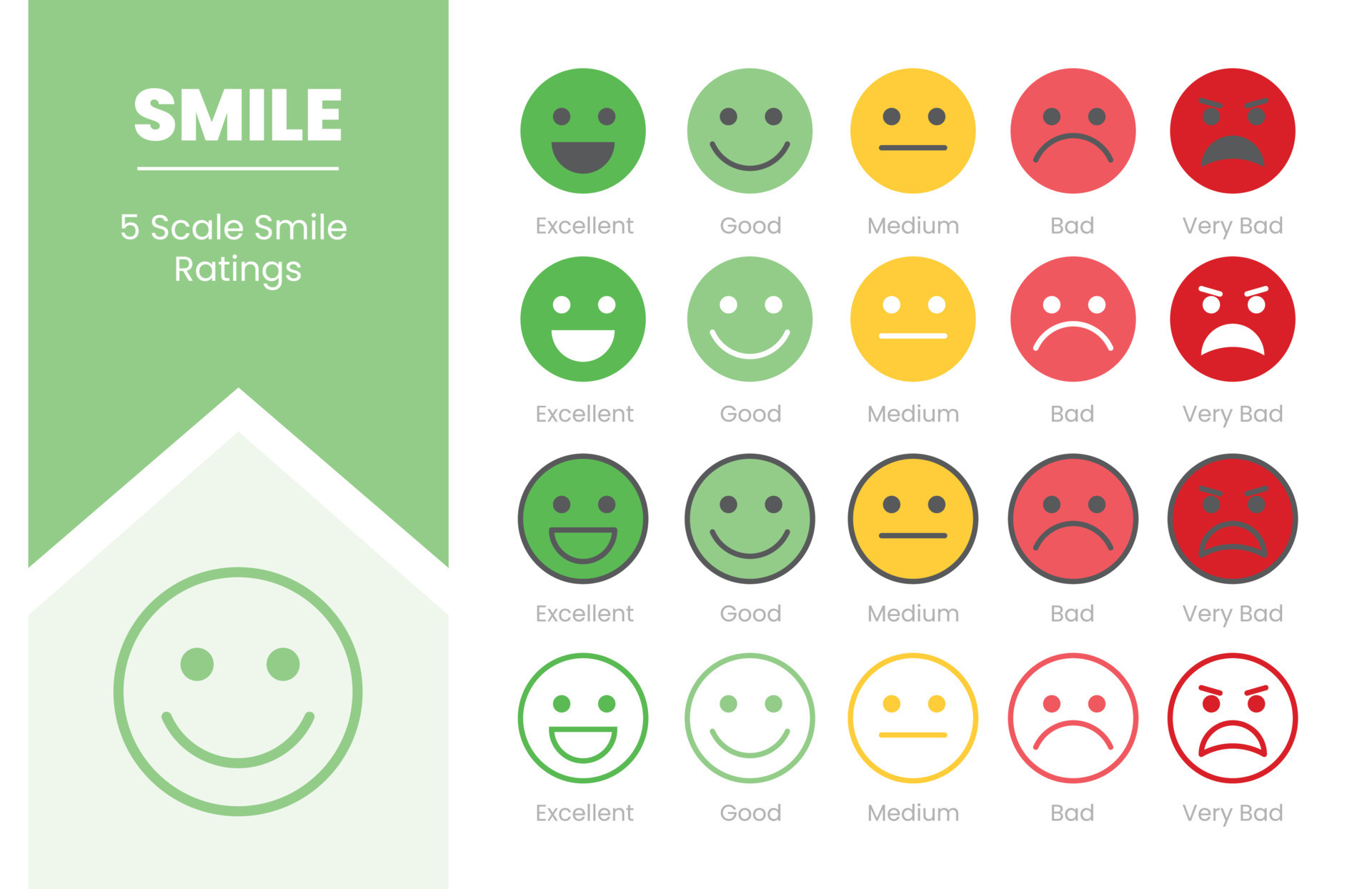 smile rating customer experience with 5 symbol concept icon set