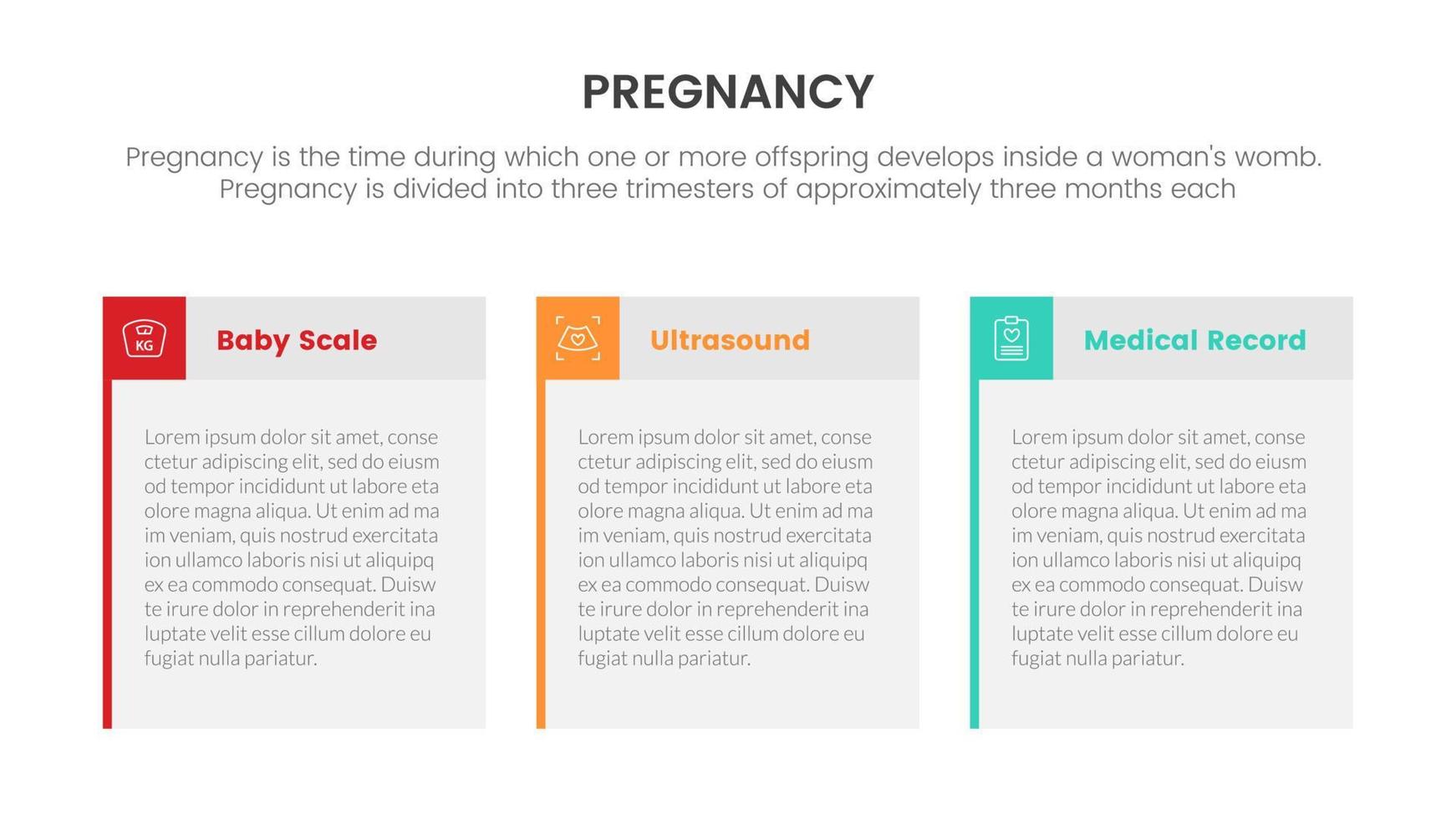 data information with table column for pregnant or pregnancy infographic concept for slide presentation with 3 point list vector