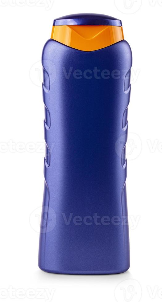 Blue Shampoo bottle on the white backgrounds photo