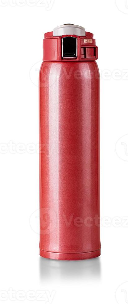 Red Thermo bottle isolated on white background with clipping path photo