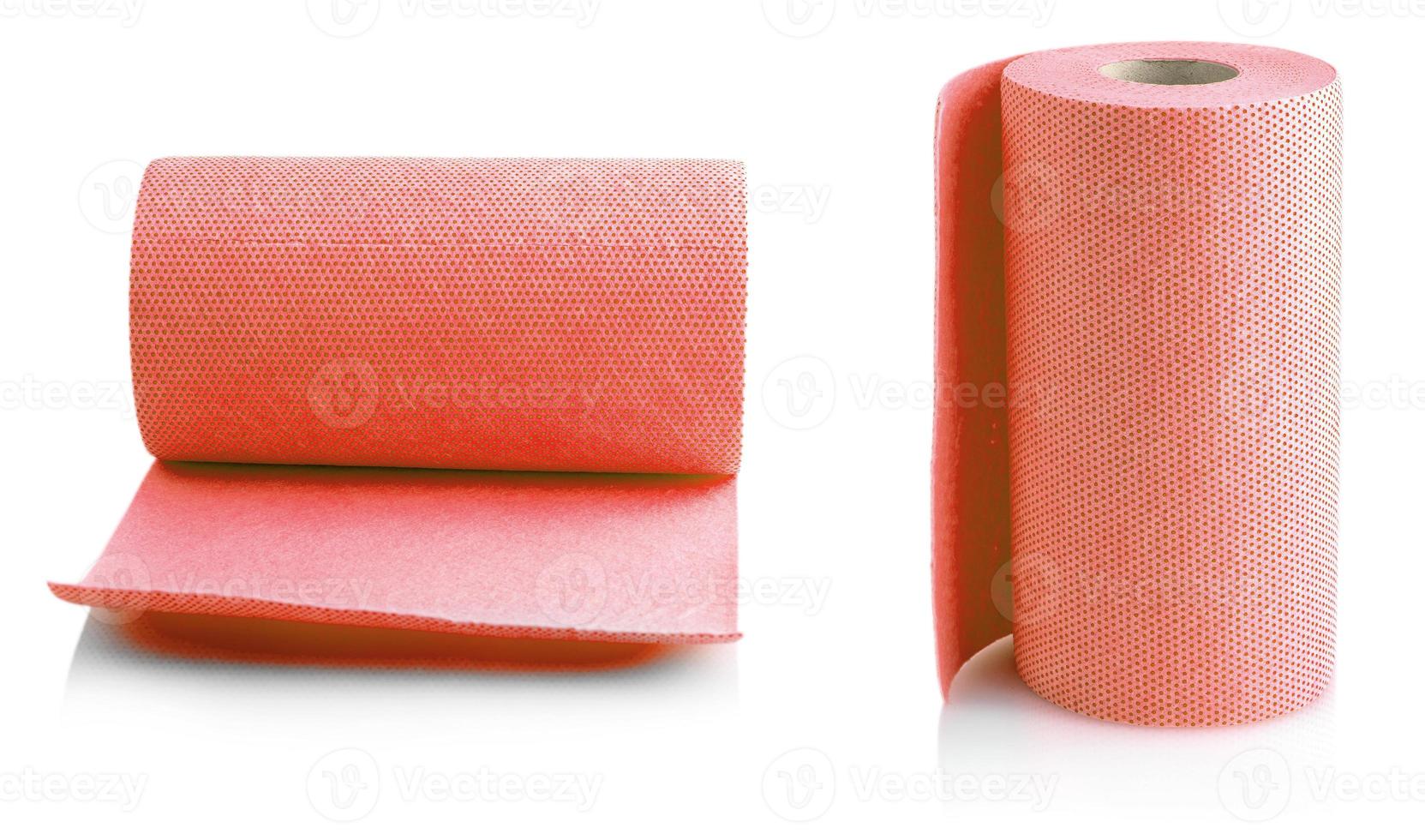 red paper towel roll carved on a white background with shadow photo
