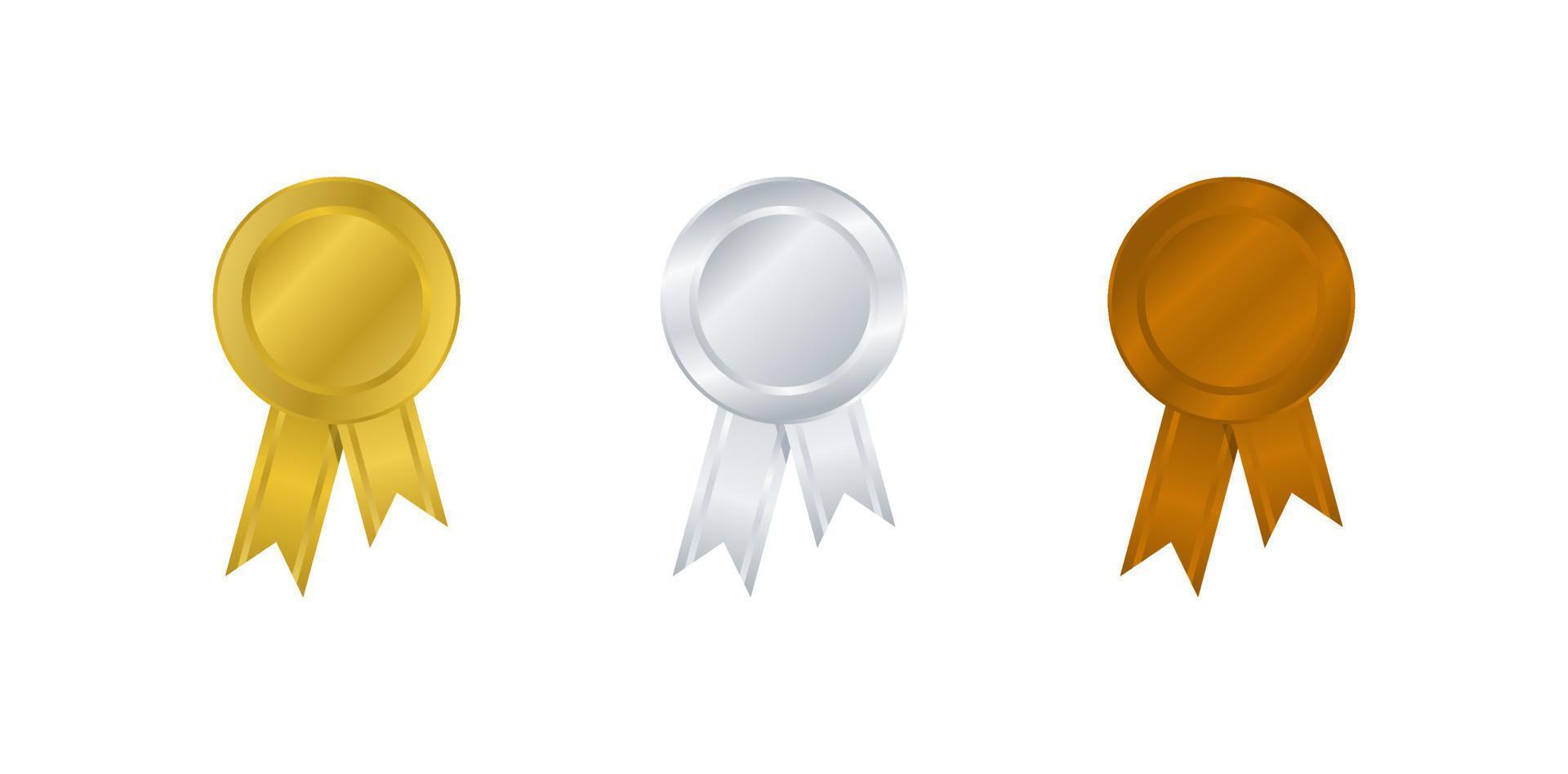 Gold, silver, and bronze medals with ribbons, medals for victory awards, championships vector