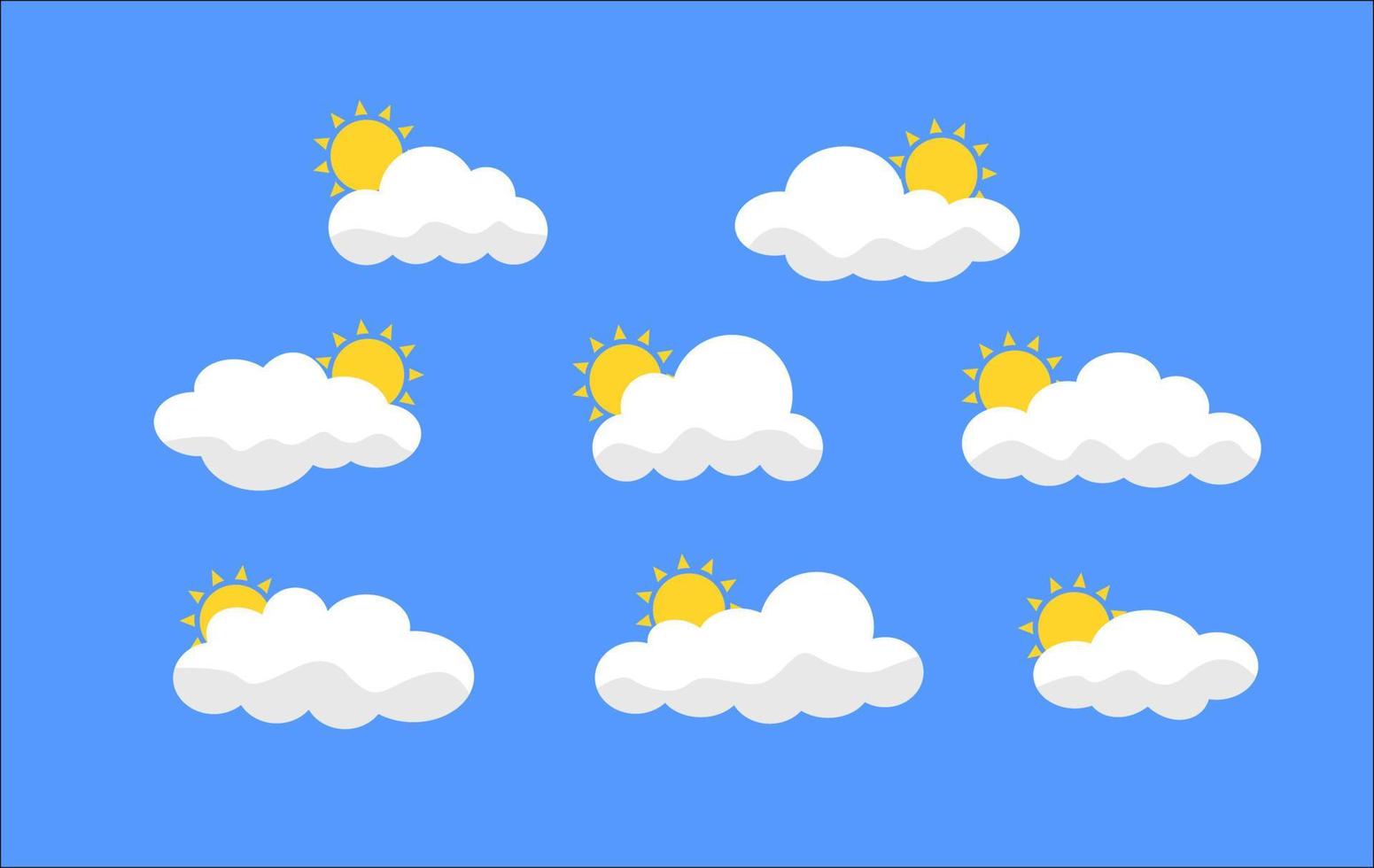 illustration vector graphic of a white cloud with the sun on blue background