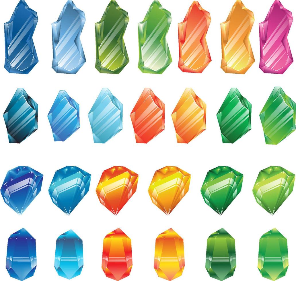 conjunto de ilustración de color de gemas de cristal de vector