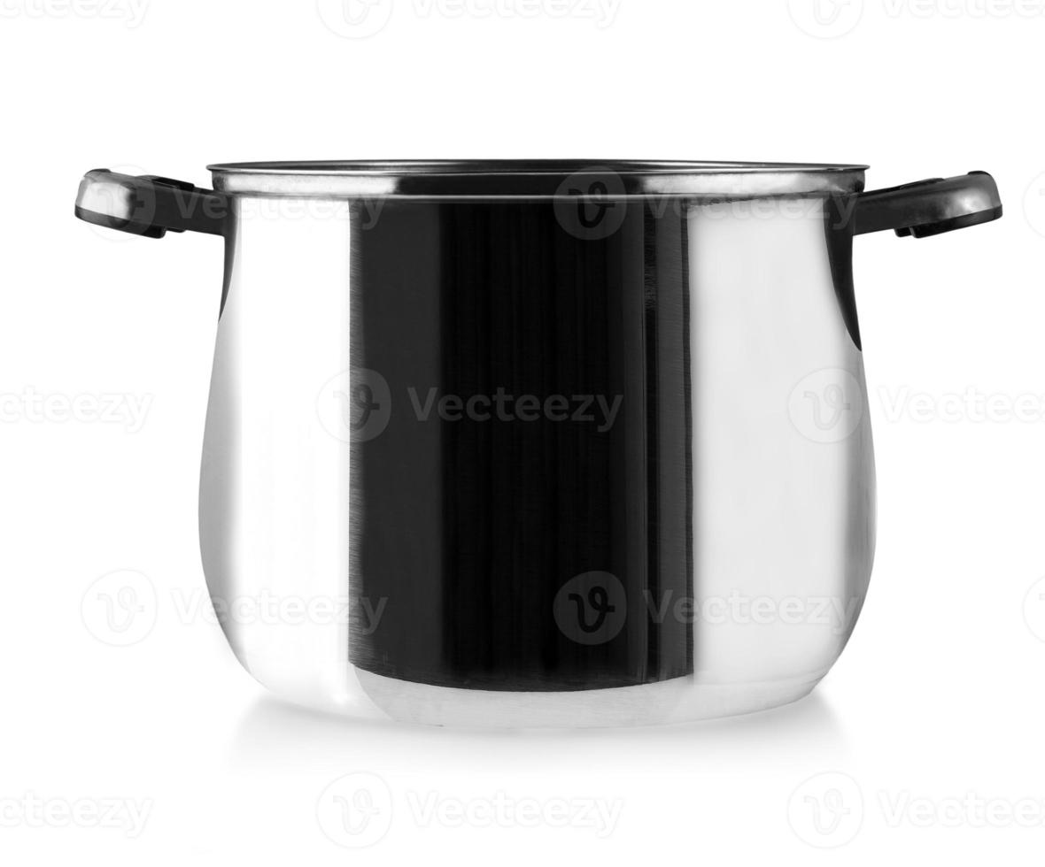 Stainless steel pot isolated on white background photo