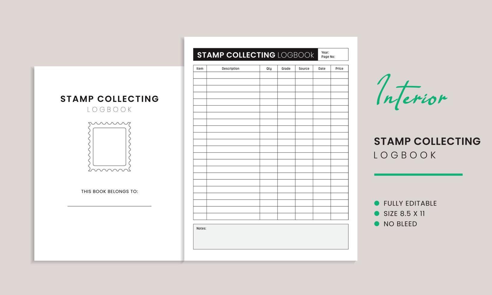 Stamp collecting log book interior template vector