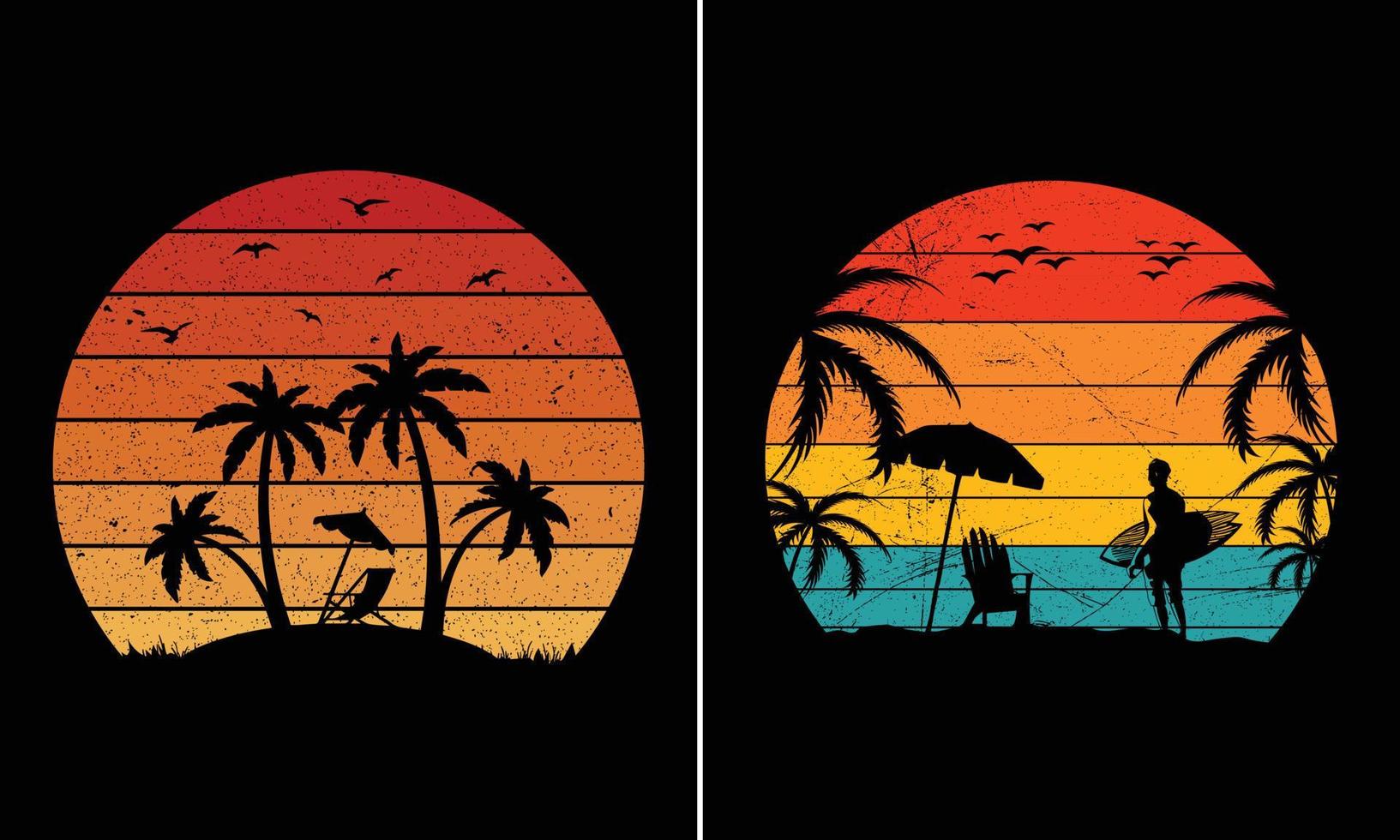 Retro Vintage Sunset Summer Beach T-shirt Graphic For POD Business vector