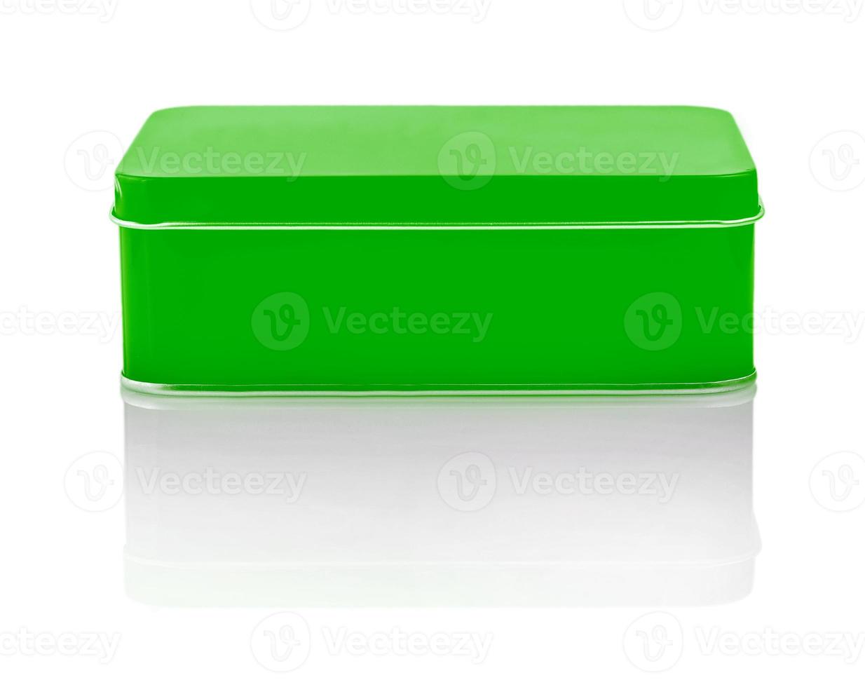 Closed Empty green metal box close-up izolated on white background photo