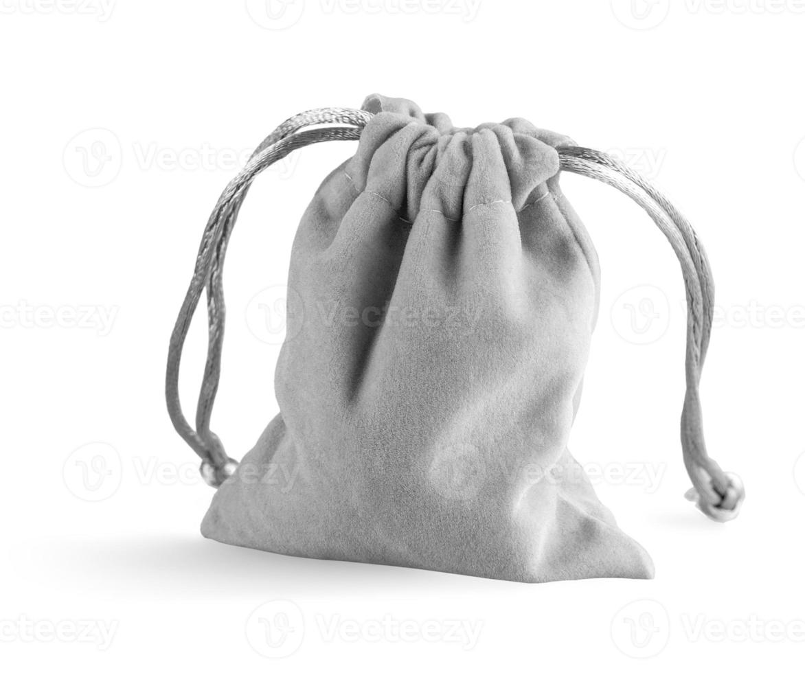 The gray velvet bag isolated on white background photo