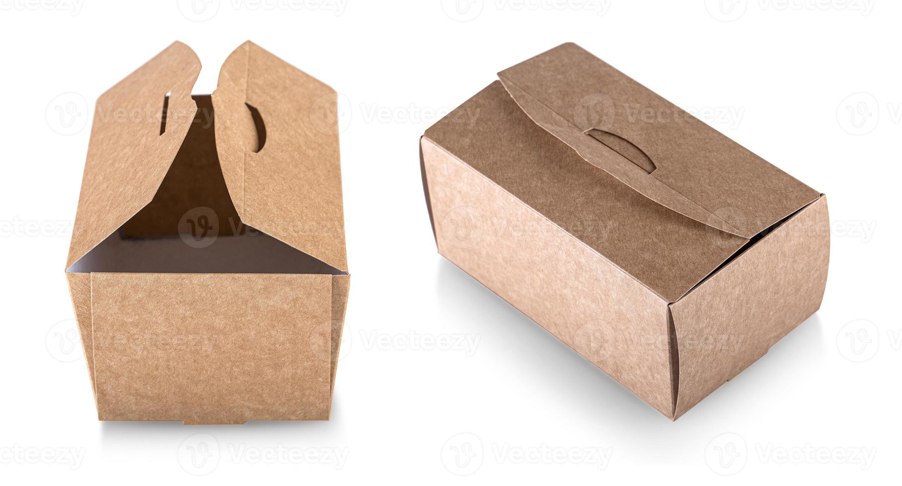 Brown opened paper food box isolated on white background with clipping path photo