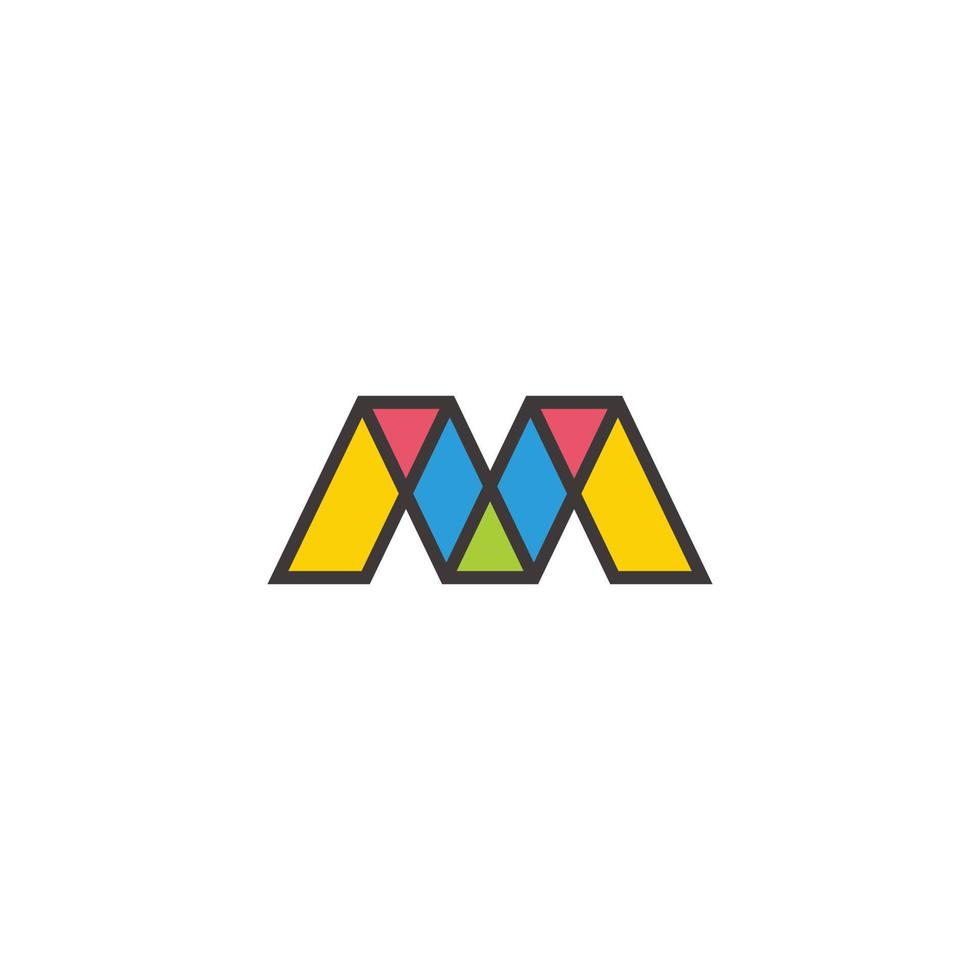 letra m contorno colorido mosaico triángulo logo vector