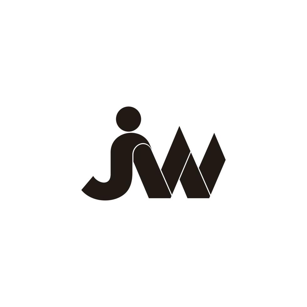 letter j w 3d flat ribbon geometric logo simple design vector