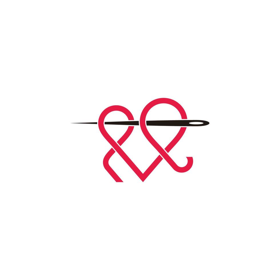 thread needle love fashion design logo vector