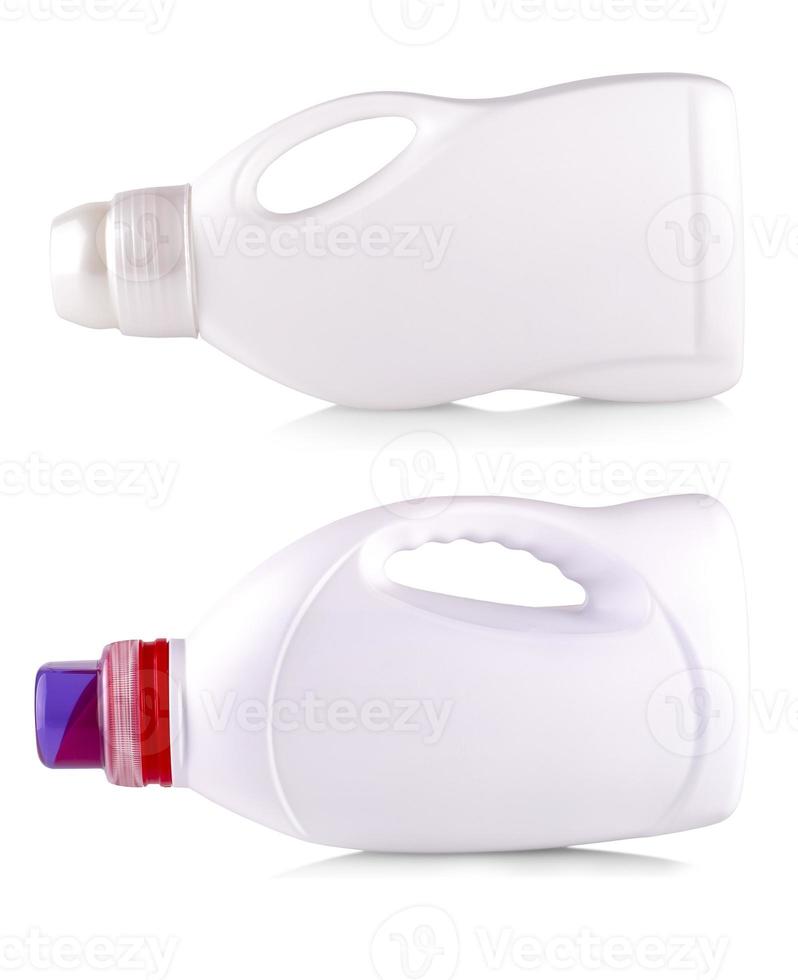 The white plastic bottle with a handle on white photo